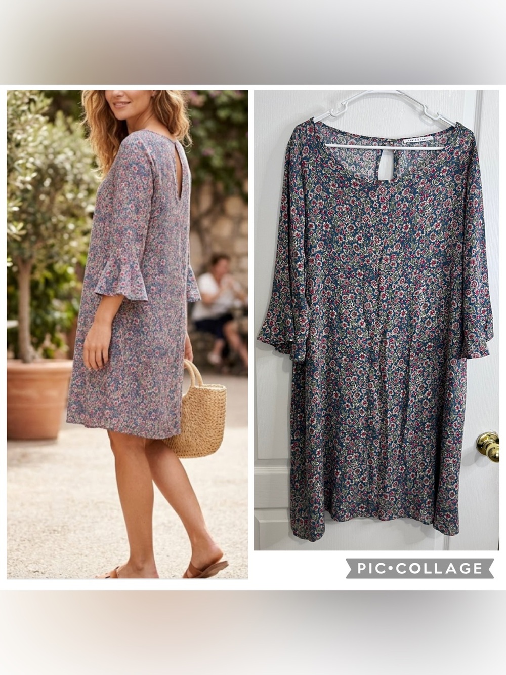 Chris & carol Floral Shift Dress with Ruffle Sleeves size L